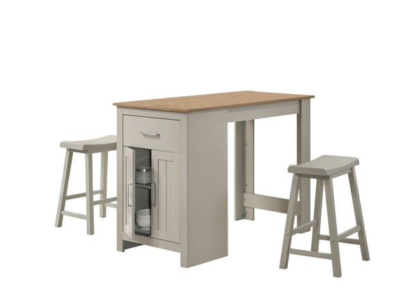English Elm Alfonso Counter Height Dining Set with Storage Cabinet Drawer and Two Cushioned Stools B2749S00331