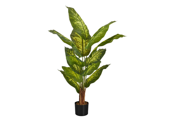 English Elm Artificial 47" Tall Evergreen Tree in Black Pot with Real-Touch Variegated Leaves, No Maintenance Decor Green 51 L x 8 W x 8 H B2710P220034