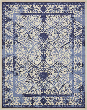 Unique Loom La Jolla Traditional Machine Made Floral Rug Ivory and Blue, Blue/Light Blue/Navy Blue 8' 0" x 10' 0"