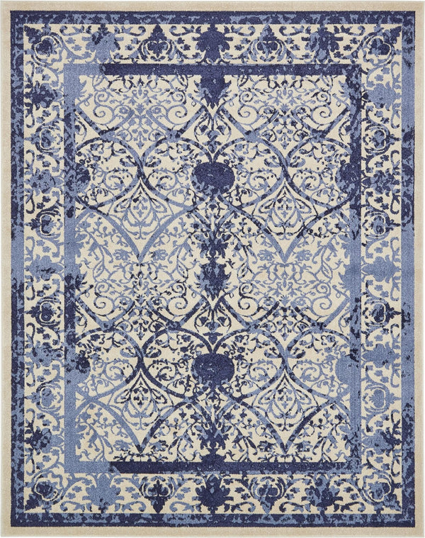 Unique Loom La Jolla Traditional Machine Made Floral Rug Ivory and Blue, Blue/Light Blue/Navy Blue 8' 0" x 10' 0"