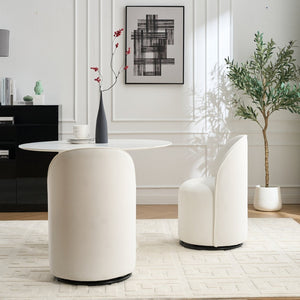 English Elm Set Velvet Swivel Barrel Accent Chair Mid Century Ergonomic Seat for Dining Vanity Cream W3244P308280