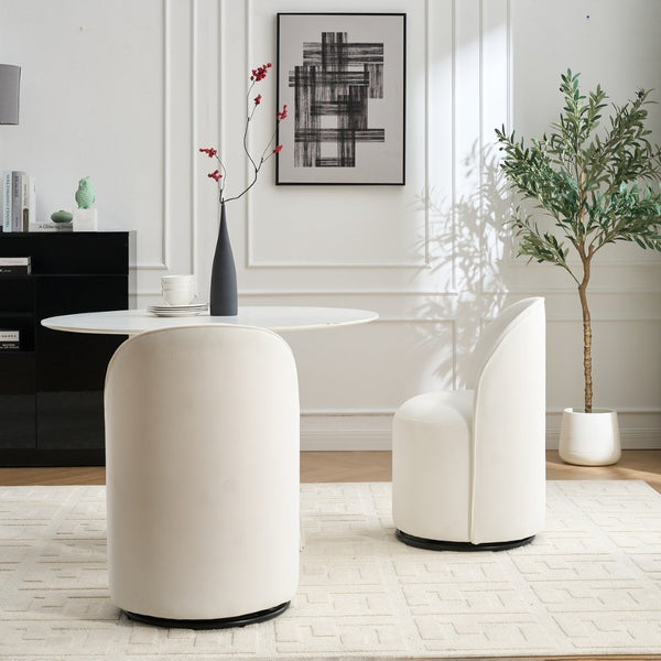 English Elm Set Velvet Swivel Barrel Accent Chair Mid Century Ergonomic Seat for Dining Vanity Cream W3244P308280