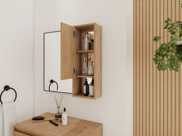 English Elm 10'' Wall Mounted Mirrored Bathroom Cabinet Plywood Build with Soft Close Hinge Storage W999P470298