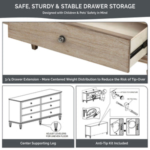 JLA Home Madison Park Signature - 6-drawer Antique-Finish Wood Dresser 70" — 6 Spacious Drawers, Turned Legs, Metal Knobs, Anti-Tip Safety MPS137-0117