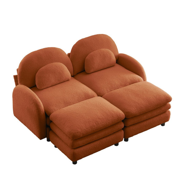 English Elm Teddy Fleece Modular Cloud Sofa with Curved Silhouette Ottomans and Lumbar Pillows Orange W5656S00094