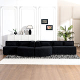 English Elm 143.7" Upholstered Sofa Free-Combined Sofa Couch With Two Chaise Lounge and Five Back Pillows For Living Room, Black