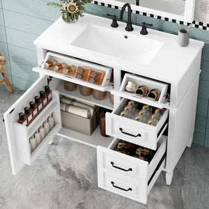 English Elm 36-Inch Modern Bathroom Vanity With Ceramic Sink, Durable Wood Frame, Adjustable Storage & Sleek Design N725P350849K