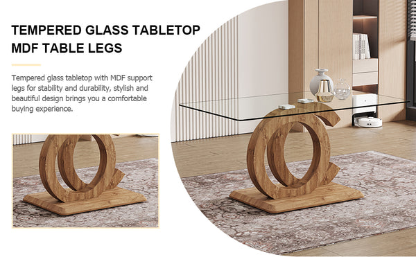 English Elm Large Modern Minimalist Rectangular Glass Dining Table For 6-8 People - Stylish & Durable Design W1151S04021