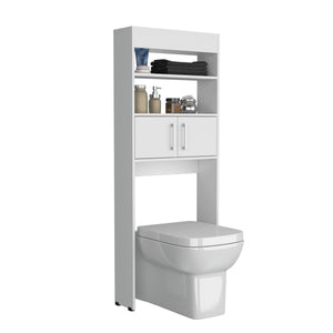 English Elm Over The Toilet Cabinet 63" H White Engineered Wood, Slim 24.56"W x 8"D, Two Shelves, Double Door B097P296806