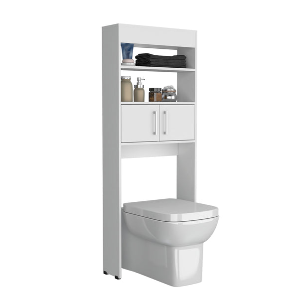 English Elm Over The Toilet Cabinet 63" H White Engineered Wood, Slim 24.56"W x 8"D, Two Shelves, Double Door B097P296806