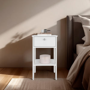 English Elm Newcastle White Nightstand with Drawer & Open Shelf — Compact Modern Bedside Table for Small Spaces B070P368064