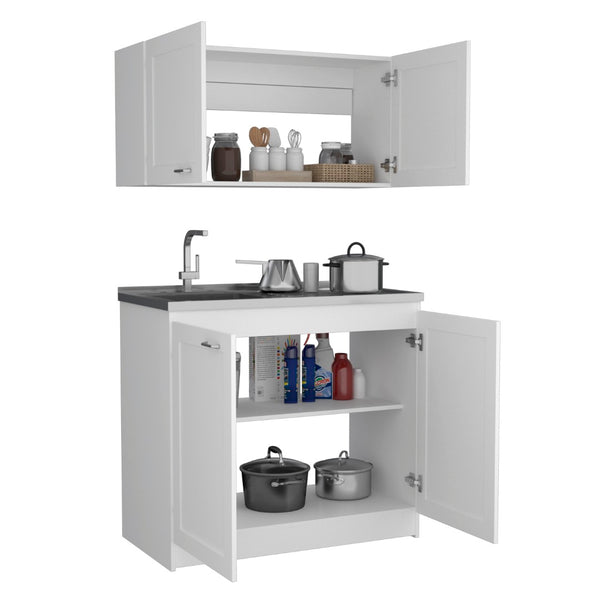 English Elm Perseus Two Piece White Cabinet Set for Kitchen Laundry or Utility Storage B128S00219