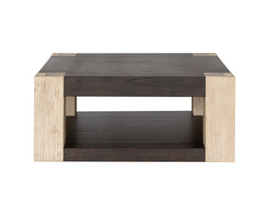 Basset Mirror Harmony Cocktail Table – Modern Minimalist Design With Unique Textures, Storage Shelf & Casters Natural Wood 2540-130b-t