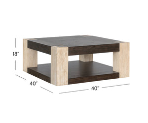 Basset Mirror Harmony Cocktail Table – Modern Minimalist Design With Unique Textures, Storage Shelf & Casters Natural Wood 2540-130b-t