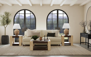 Basset Mirror Harmony Cocktail Table – Modern Minimalist Design With Unique Textures, Storage Shelf & Casters Natural Wood 2540-130b-t