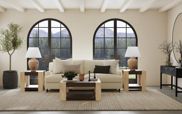 Basset Mirror Harmony Cocktail Table – Modern Minimalist Design With Unique Textures, Storage Shelf & Casters Natural Wood 2540-130b-t