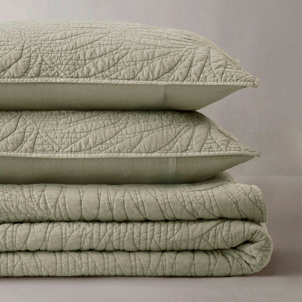 English Elm King Stone Washed Cotton Quilt Set Breathable Garment Dyed Bedroom Comfort Sage B035P496597