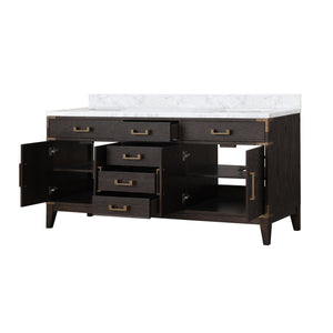 English Elm Brown Oak 72" Double Bathroom Vanity with Carrara Marble Top, Solid Wood, Soft-Close Drawers, Ample Storage B2731P259879