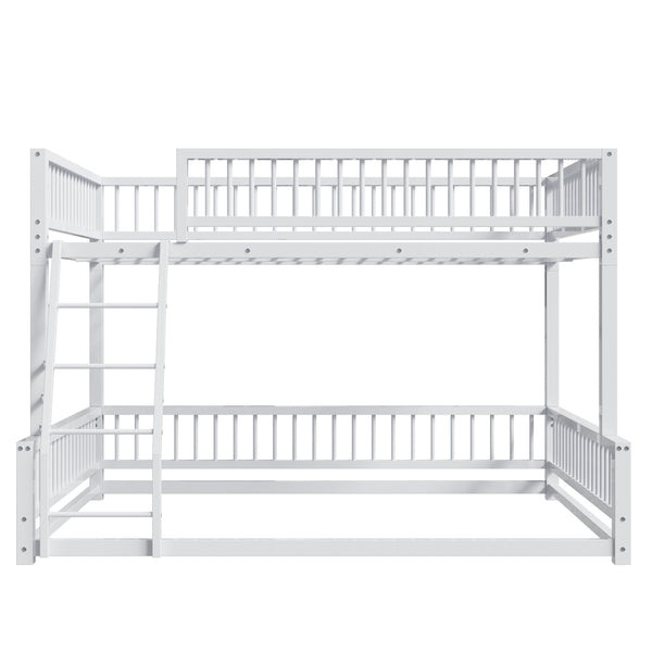 English Elm Full Full XL over Queen Metal Bunk Bed Frame with Ladder, Guardrails & Sturdy Space-Saving Design White N709P277757K