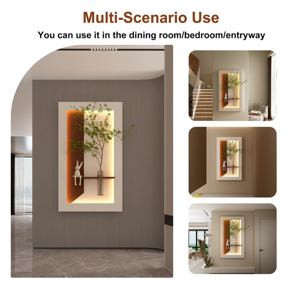 English Elm Adjustable Led Sandstone 3d Wall Art with Faux Botanicals and Rabbit Figurine Accent W2700P389346