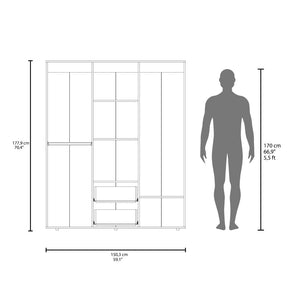 English Elm Bethel Slim Profile Wardrobe Armoire with Hanging Rods Open Shelves and Drawer B128S00244