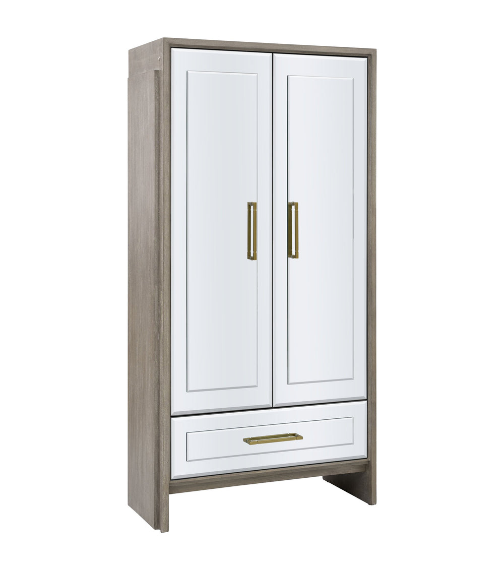 Basset Mirror Lansing Tall Bar Cabinet - Modern Glam Elegance With Mirrored Doors, Gold Hardware & Ample Storage Gray Wood,Mirror 2542-lr-475