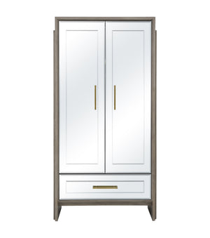 Basset Mirror Lansing Tall Bar Cabinet - Modern Glam Elegance With Mirrored Doors, Gold Hardware & Ample Storage Gray Wood,Mirror 2542-lr-475
