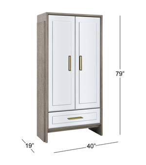 Basset Mirror Lansing Tall Bar Cabinet - Modern Glam Elegance With Mirrored Doors, Gold Hardware & Ample Storage Gray Wood,Mirror 2542-lr-475