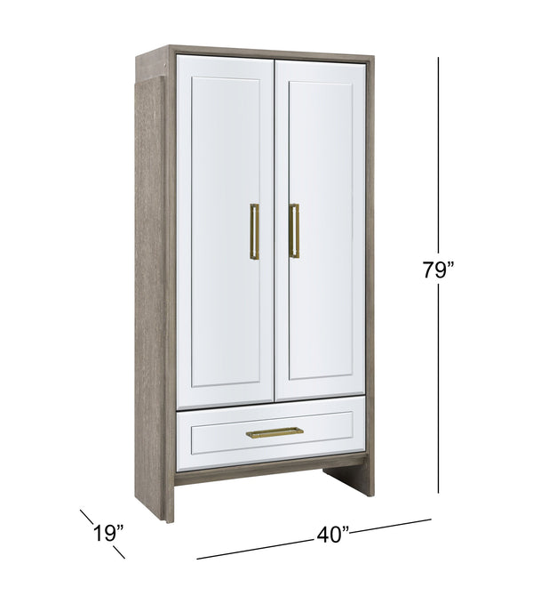 Basset Mirror Lansing Tall Bar Cabinet - Modern Glam Elegance With Mirrored Doors, Gold Hardware & Ample Storage Gray Wood,Mirror 2542-lr-475