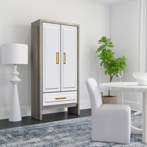 Basset Mirror Lansing Tall Bar Cabinet - Modern Glam Elegance With Mirrored Doors, Gold Hardware & Ample Storage Gray Wood,Mirror 2542-lr-475