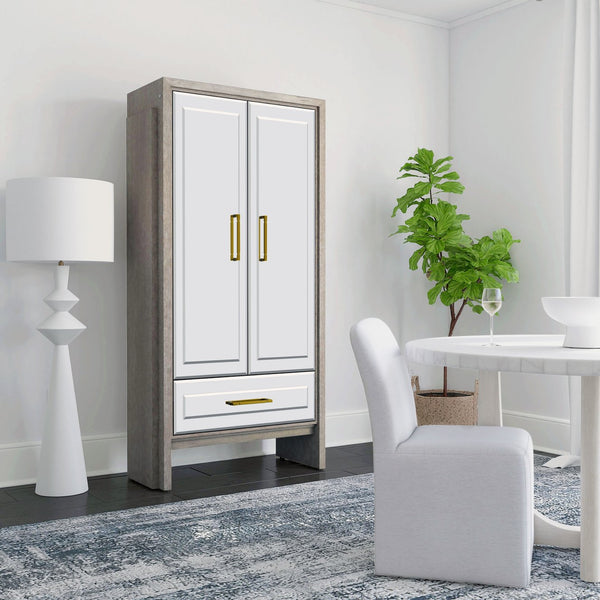 Basset Mirror Lansing Tall Bar Cabinet - Modern Glam Elegance With Mirrored Doors, Gold Hardware & Ample Storage Gray Wood,Mirror 2542-lr-475