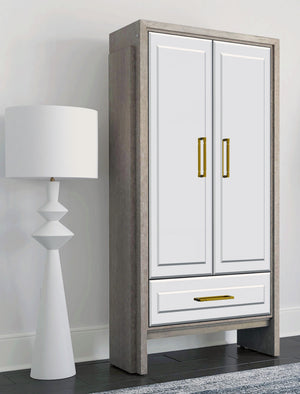 Basset Mirror Lansing Tall Bar Cabinet - Modern Glam Elegance With Mirrored Doors, Gold Hardware & Ample Storage Gray Wood,Mirror 2542-lr-475