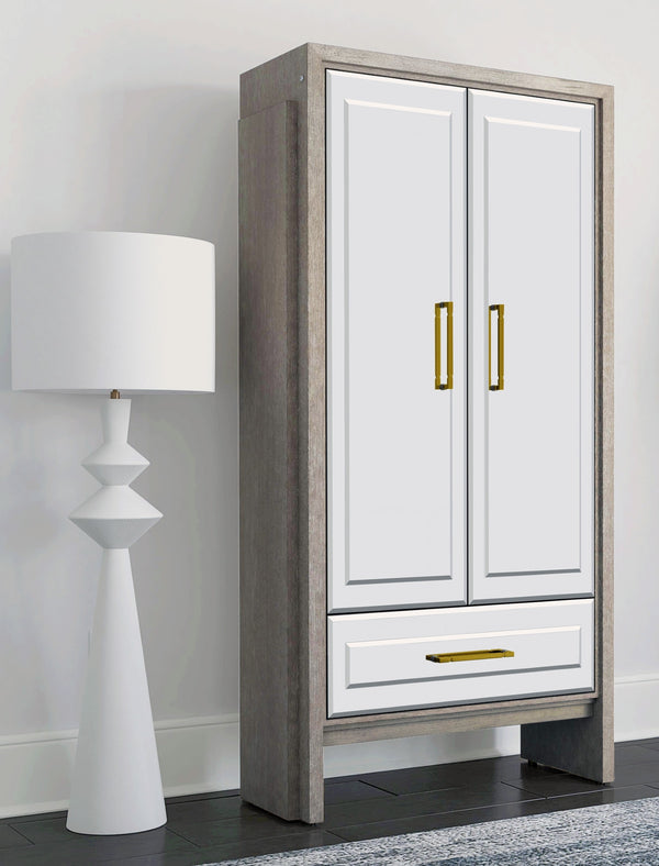 Basset Mirror Lansing Tall Bar Cabinet - Modern Glam Elegance With Mirrored Doors, Gold Hardware & Ample Storage Gray Wood,Mirror 2542-lr-475