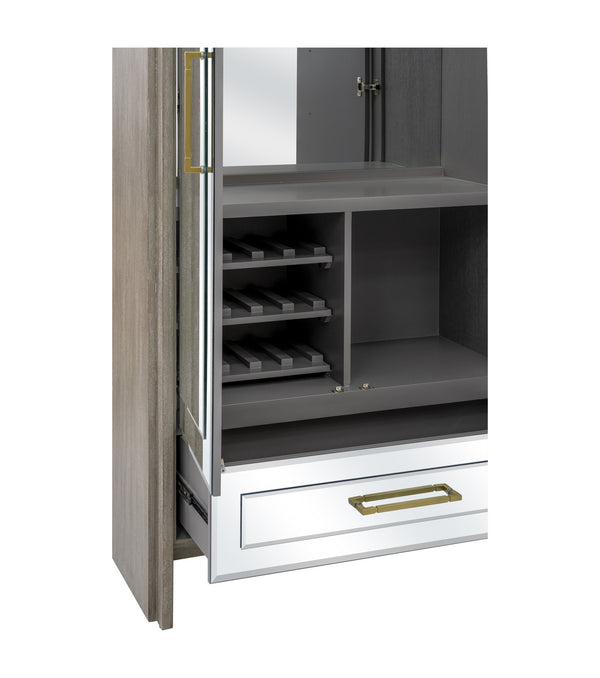 Basset Mirror Lansing Tall Bar Cabinet - Modern Glam Elegance With Mirrored Doors, Gold Hardware & Ample Storage Gray Wood,Mirror 2542-lr-475