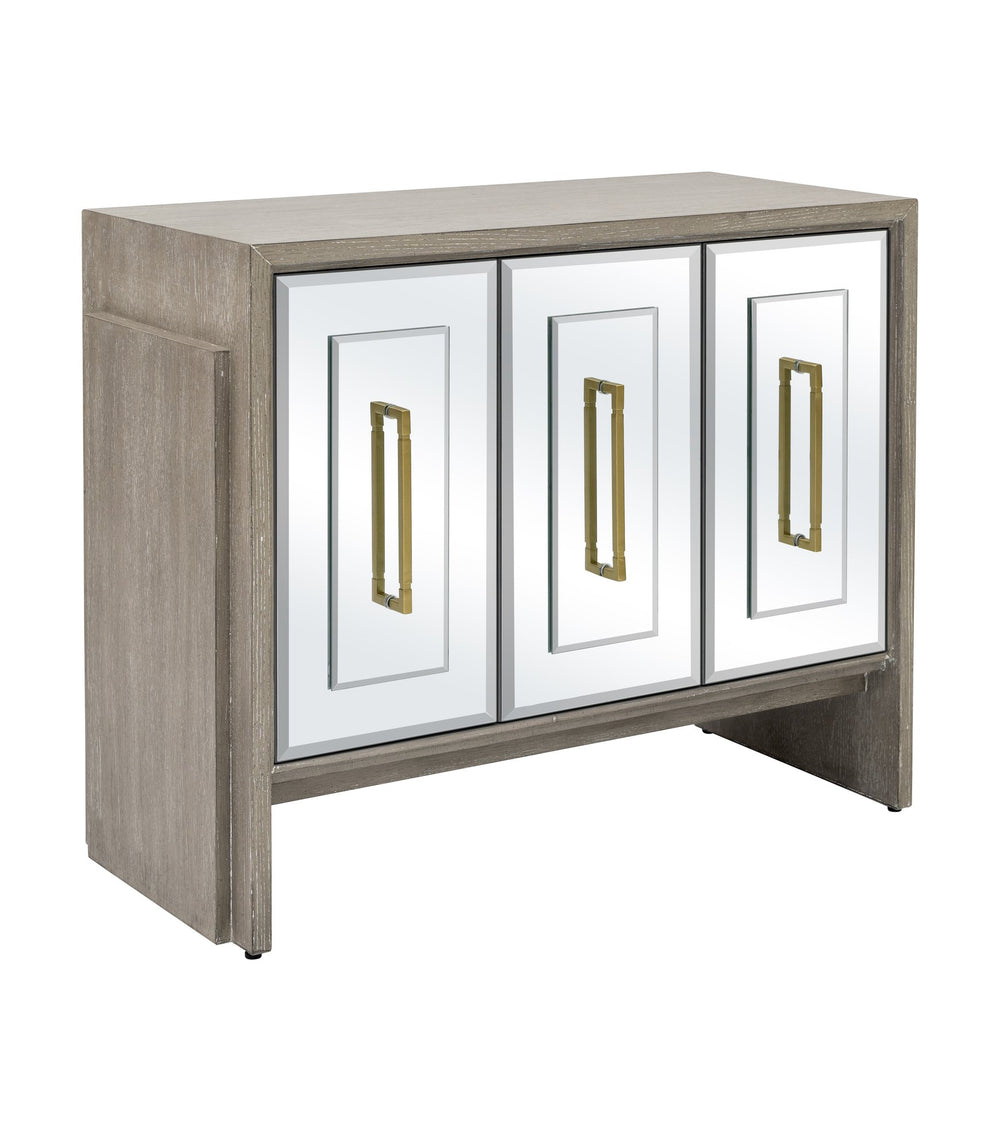 Basset Mirror Lansing Server - Modern-glam Cerused Grey Oak Cabinet With Mirrored Doors & Gold Accents, Stylish Storage Gray Wood,Mirror 2542-dr-576