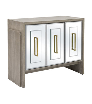 Basset Mirror Lansing Server - Modern-glam Cerused Grey Oak Cabinet With Mirrored Doors & Gold Accents, Stylish Storage Gray Wood,Mirror 2542-dr-576