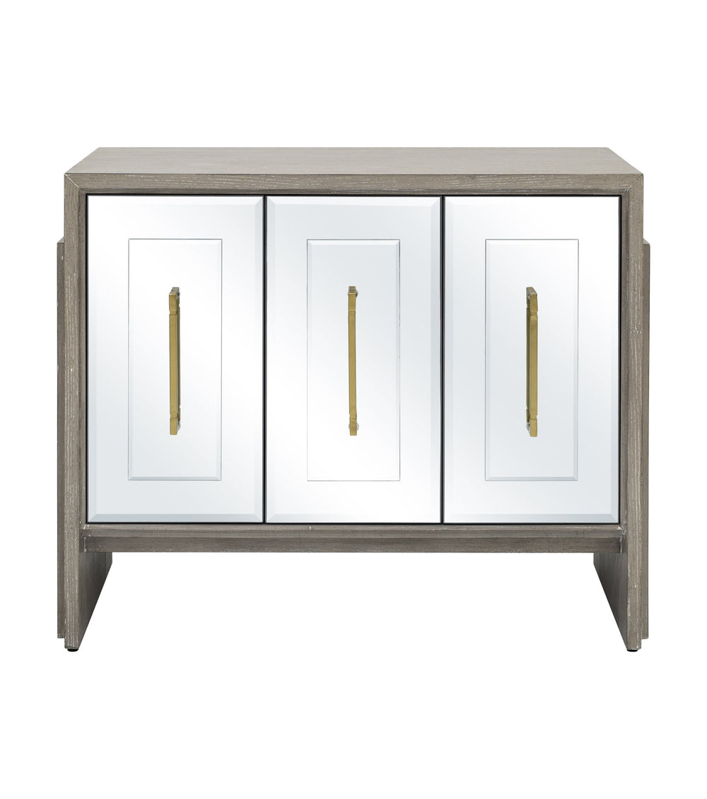 Basset Mirror Lansing Server - Modern-glam Cerused Grey Oak Cabinet With Mirrored Doors & Gold Accents, Stylish Storage Gray Wood,Mirror 2542-dr-576