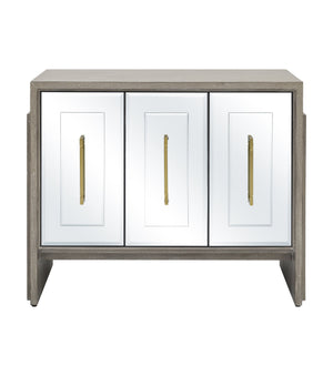 Basset Mirror Lansing Server - Modern-glam Cerused Grey Oak Cabinet With Mirrored Doors & Gold Accents, Stylish Storage Gray Wood,Mirror 2542-dr-576