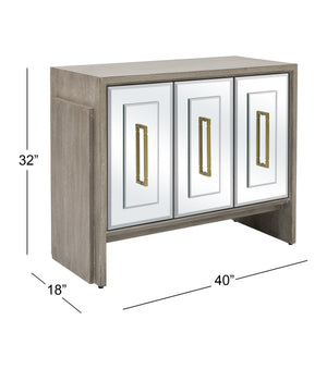 Basset Mirror Lansing Server - Modern-glam Cerused Grey Oak Cabinet With Mirrored Doors & Gold Accents, Stylish Storage Gray Wood,Mirror 2542-dr-576