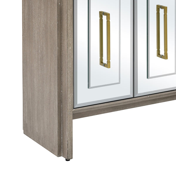 Basset Mirror Lansing Server - Modern-glam Cerused Grey Oak Cabinet With Mirrored Doors & Gold Accents, Stylish Storage Gray Wood,Mirror 2542-dr-576