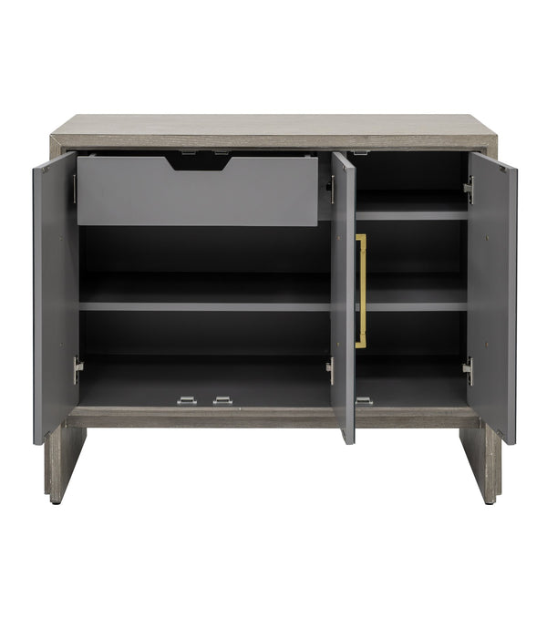 Basset Mirror Lansing Server - Modern-glam Cerused Grey Oak Cabinet With Mirrored Doors & Gold Accents, Stylish Storage Gray Wood,Mirror 2542-dr-576