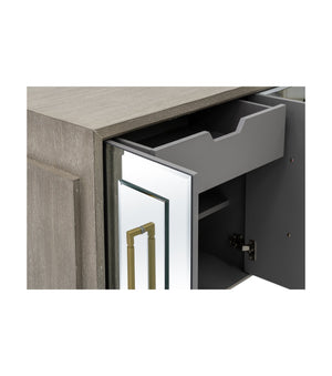 Basset Mirror Lansing Server - Modern-glam Cerused Grey Oak Cabinet With Mirrored Doors & Gold Accents, Stylish Storage Gray Wood,Mirror 2542-dr-576