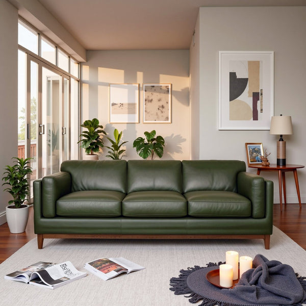 English Elm Raleigh Three Seat Top Grain Leather Sofa with Walnut Legs Mid Century Living Room B183P493695