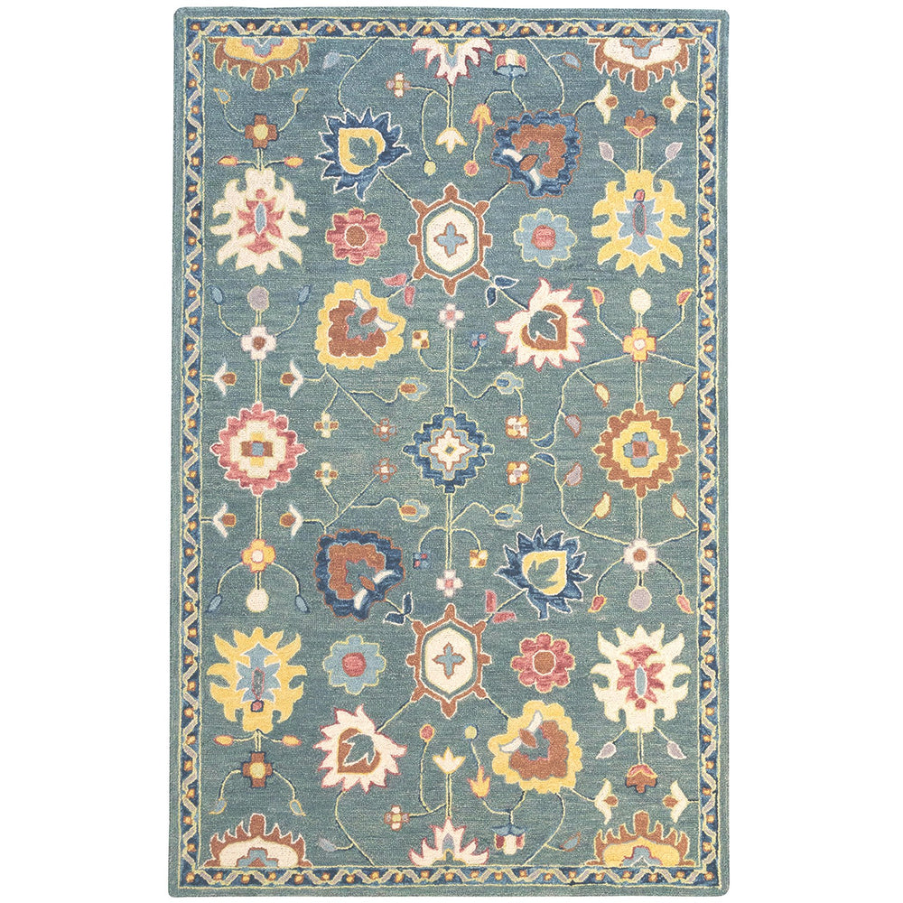Capel Rugs Avanti-mahal Eclectic Wool Area Rug With Hand-worked Accents And Vibrant Mosaic Patterns Teal, Yellow 100% Wool 2543rs02060800250