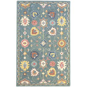 Capel Rugs Avanti-mahal Eclectic Wool Area Rug With Hand-worked Accents And Vibrant Mosaic Patterns Teal, Yellow 100% Wool 2543rs02060800250