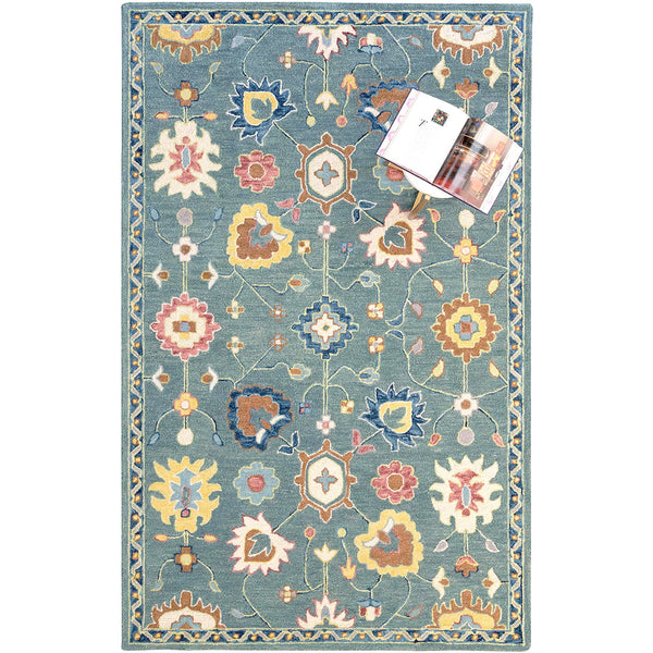 Capel Rugs Avanti-mahal Eclectic Wool Area Rug With Hand-worked Accents And Vibrant Mosaic Patterns Teal, Yellow 100% Wool 2543rs02060800250