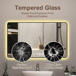 English Elm 48x32 Black Frame Wall Mirror with Time & Temp Display, 3-Color Dimmable LED, Defogger, Safety Glass W2709P242468