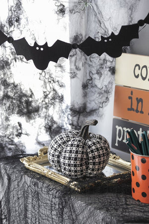 English Elm Set Of 2 Black-White Plaid Fabric Pumpkins - Cozy Rustic Décor For Fall & Halloween Displays W2078P237308-GIGA