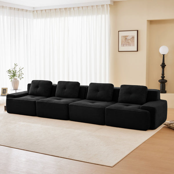 English Elm 153" Modern Modular Sectional Sofa – Stylish 4-Seater With Deep Seats, Tufted Corduroy & No Assembly! W714S01480