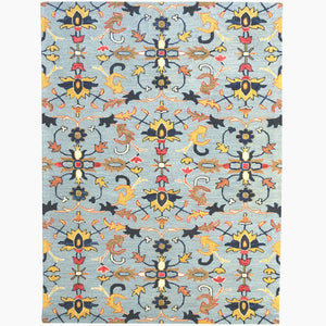 Capel Rugs Avanti-serapi Vibrant Mosaic Wool Area Rug With Eclectic Patterns And Hand-worked Accents Misty Blue, Gold 100% Wool 2544rs09001200410